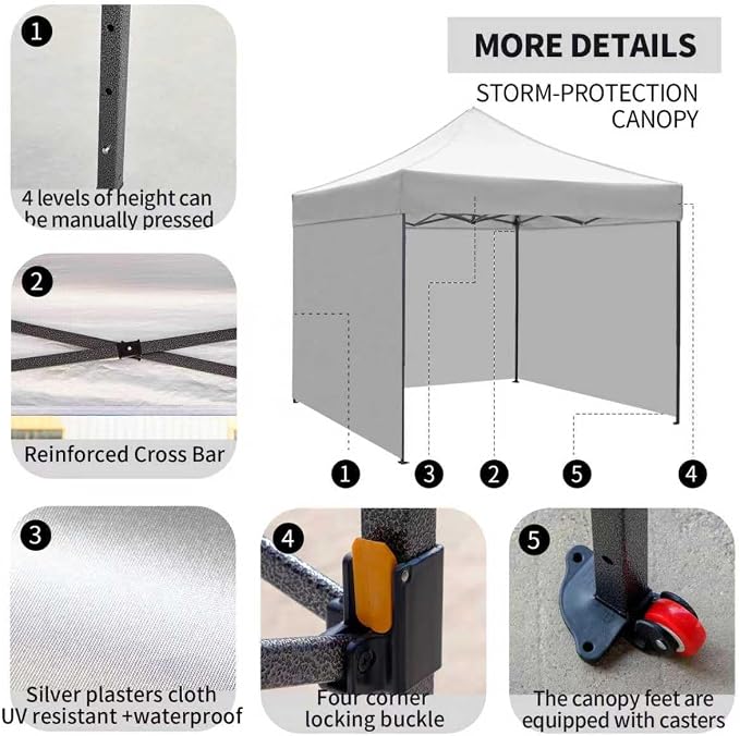 10x10 Pop up Canopy Tent with Sidewalls, Heavy Duty Waterproof Sun Shade Canopy - Image 3