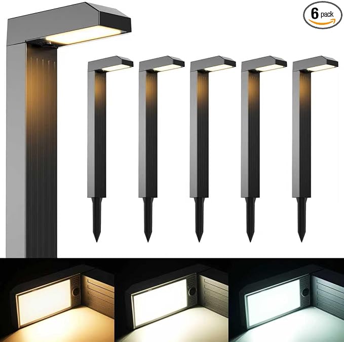 Solar Pathway Lights Outdoor 6 Pack, 3 Color in 1 Bright Landscape Lighting by COXSENI