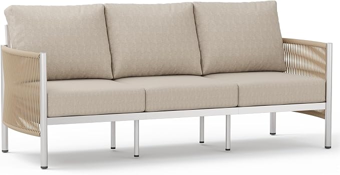 Aluminum Outdoor Patio Couch, 3 Seats HDPE Rope Patio Sofa by Oasbira