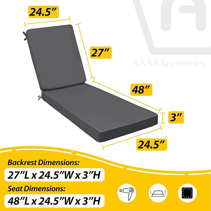 AAAAAcessories Outdoor Chaise Lounge Cushions, Fade-Resistant, Waterproof Patio - Image 5