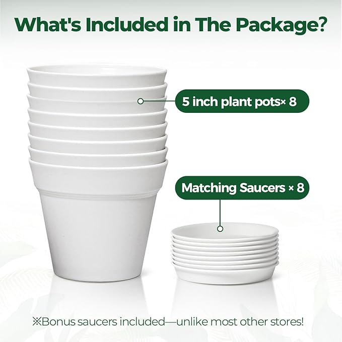 T4U 5 Inch Plant Pot 8-Pack, Plastic Pots - Image 6