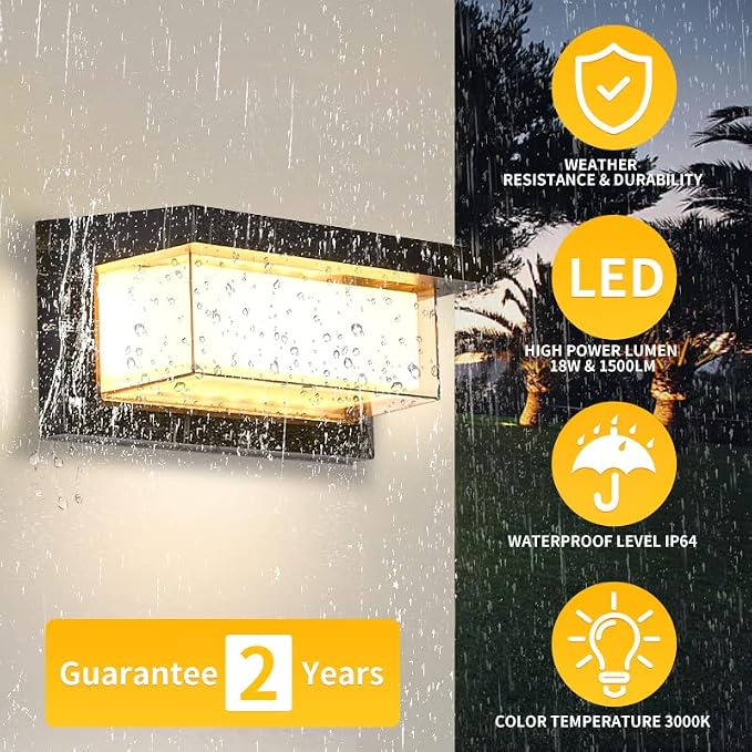 LANFU LED 18W Minimalist Horizontal Rectangular Outdoor Wall Sconce Light - Image 3