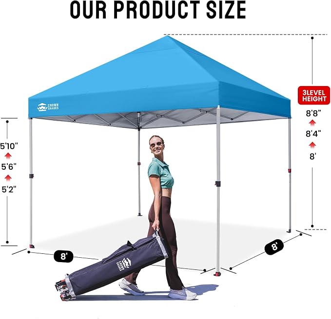 CROWN SHADES 8x8 Pop Up Canopy, Patented Center Lock One Push Instant Popup - Image 5
