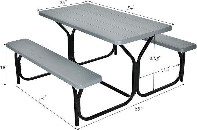 Giantex Picnic Table Bench Set Outdoor Camping All Weather Metal Base Wood-Like - Image 8