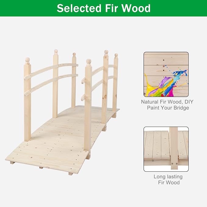 VINGLI 7.5 ft Garden Bridge, Arch Walkway Wooden Bridge - Image 9