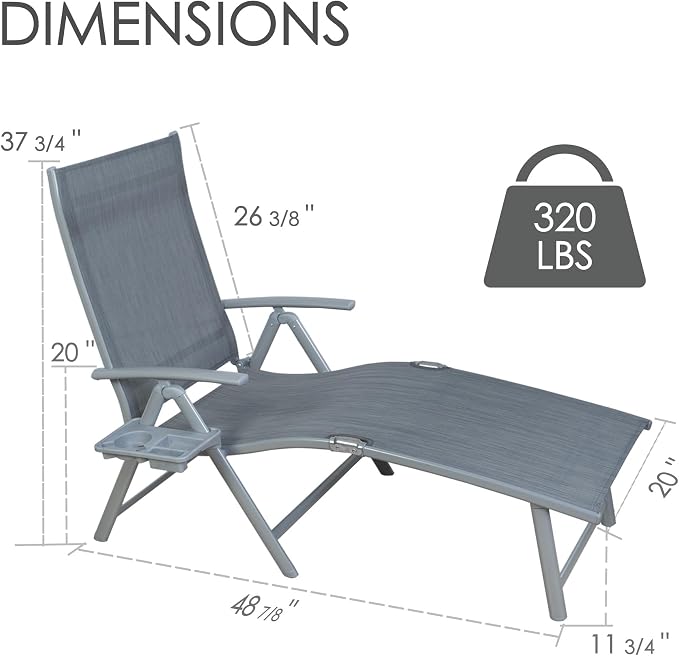 Kozyard Aluminum Outdoor Chaise Lounge Chair, Adjustable Reclining Patio Lounge - Image 2