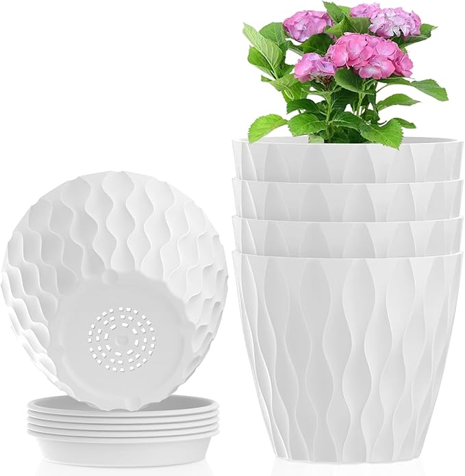 6 inch Flower Pots, 5 Pack Plant Pots by Meowell