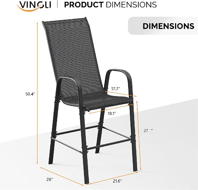 VINGLI Outdoor Bar Chairs Set of 8 – Stackable Outdoor Bar Stools - Image 3