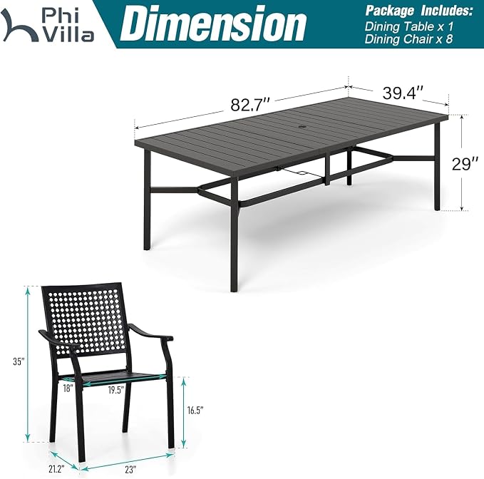 PHI VILLA 9 Pieces Outdoor Dining Set - Image 9