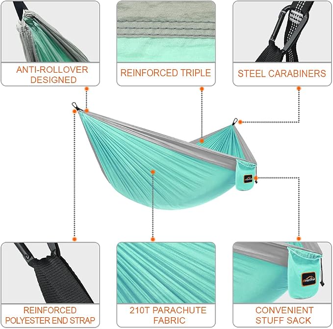 Camping Hammock, Super Lightweight Portable Parachute Hammock - Image 2