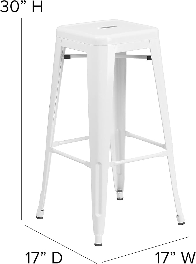 Flash Furniture Lily 4 Pack Commercial Grade 30" High Backless White Metal - Image 3
