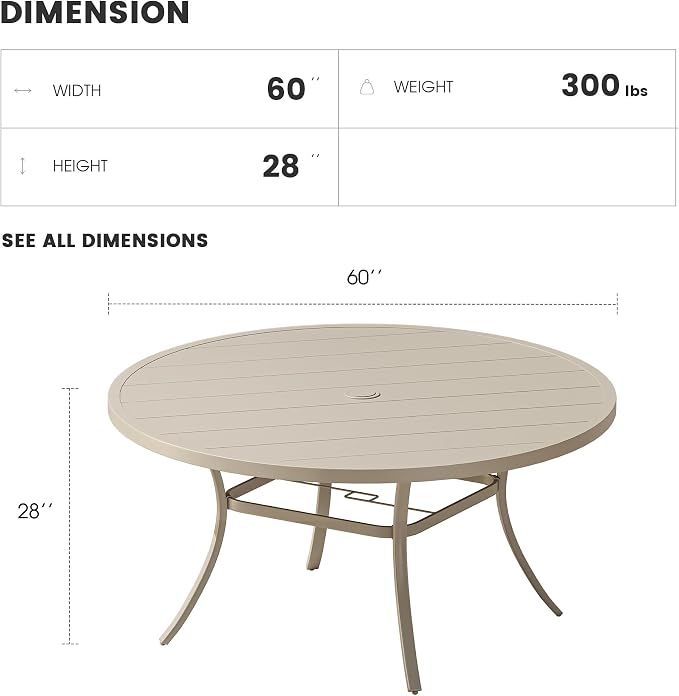 Patio Dining Table for 8-10, Round Metal Outdoor Table - Image 3