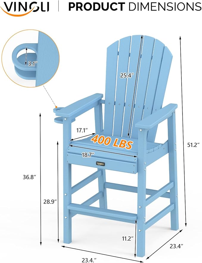 VINGLI Tall Adirondack Chairs Set of 2, All-Weather Plastic Adirondack Chair - Image 3