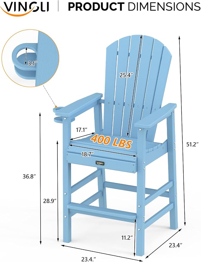 VINGLI Tall Adirondack Chair, All-Weather Plastic Adirondack Chair - Image 3