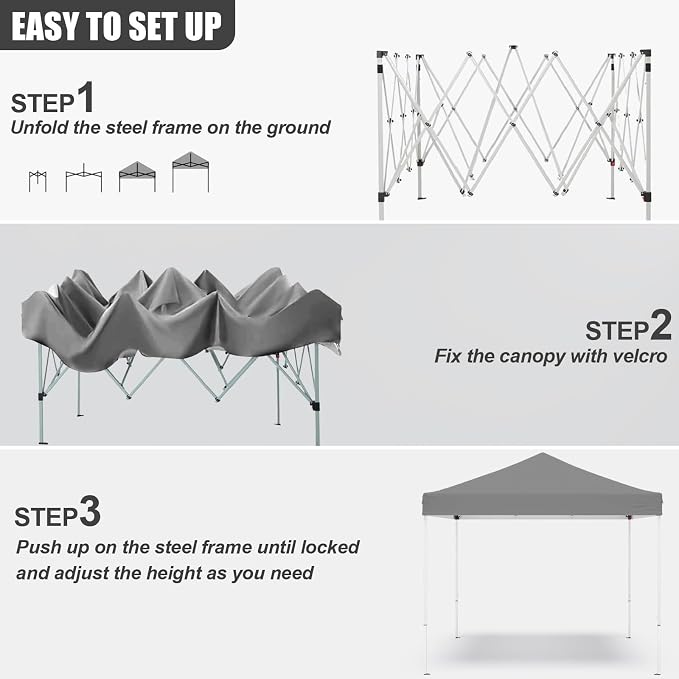 10x10ft Pop Up Canopy Tent, Heavy Duty Waterproof Folding Tent - Image 3
