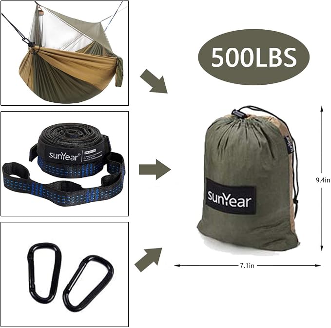 Sunyear Hammock Camping with Rain Fly Tarp and Net, Portable Camping Hammock - Image 7