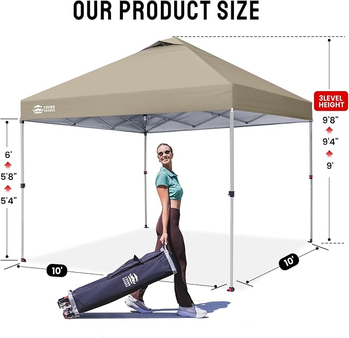 CROWN SHADES 10x10 Pop Up Canopy, Patented Center Lock One Push Tent Canopy - Image 6