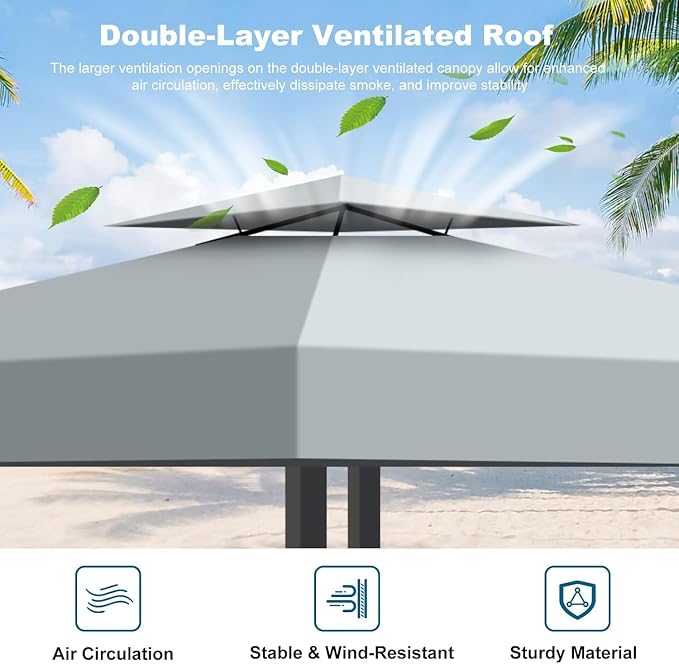 10x10 Canopy Replacement Top Cover Canopy Top Replacement, Double Layer Vented - Image 3