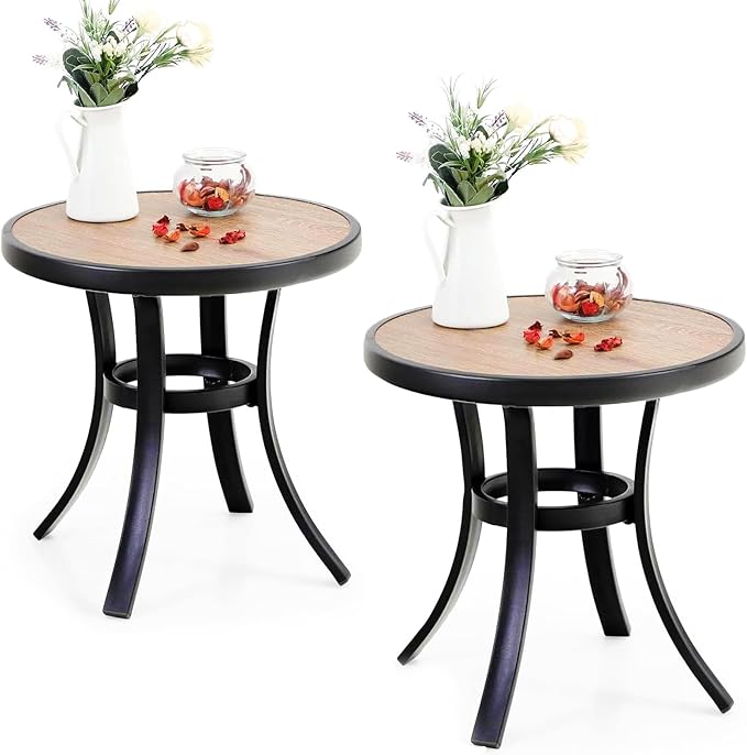 PHI VILLA Outdoor Round Side Table Set of 2, Outside All Weather Coffee Bistro by PHIVILLAThepioneerofcomfortablehouseholdsupplies