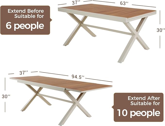 Grand patio Expandable Patio Dining Table, Extra Large 94.5" L x 37" W Outdoor - Image 2
