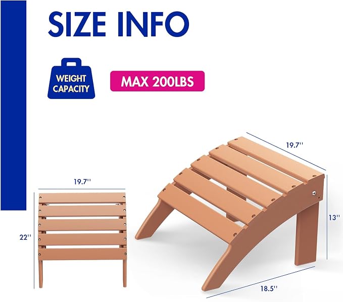 BRIOPAWS Adirondack Ottoman | Folding | HDPE Plastic | Teak Outdoor Foot Rest | - Image 3