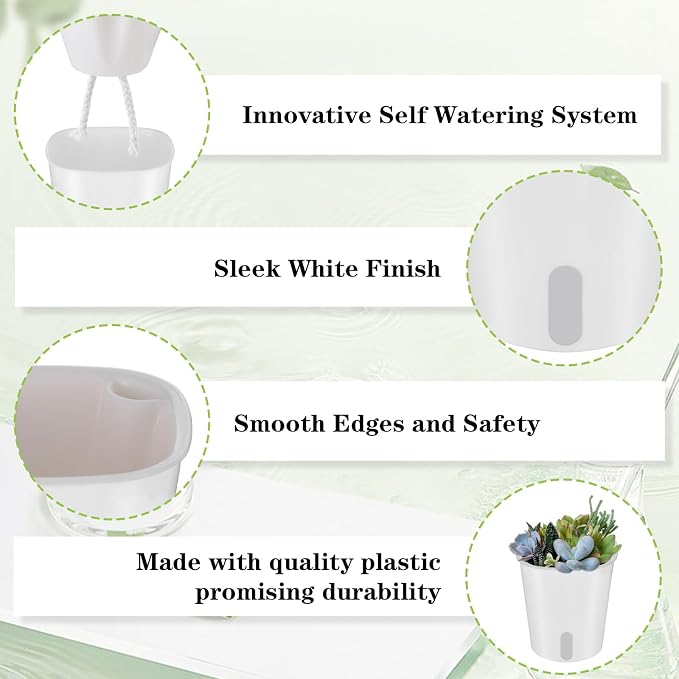 24 Pcs Self Watering Pots for Indoor Plants, 3 Inch White Plastic Self Watering - Image 3
