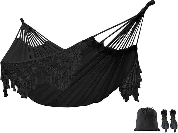 Double Boho Macrame Hammock Cotton Canvas Portable Replacement Hammock 440lbs by Mavolus