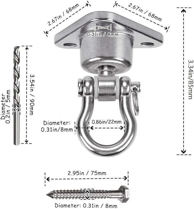 9M Stainless Steel Hanger with Smooth Swing Bearings, Heavy Duty 180°+360° - Image 6
