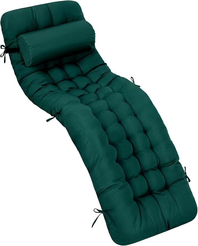 Tudomro 1 Pcs Dark Green 66'' Outdoor Chaise Lounge Cushion Waterproof Patio by Tudomro