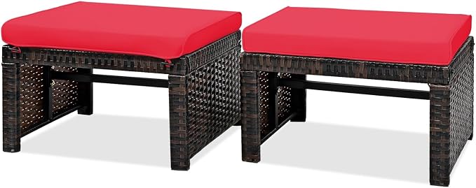 Nightcore 2-Piece Outdoor Wicker Ottomans, Outdoor Foot Rest Seat by Unknown