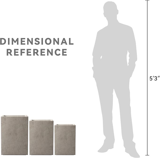 Kante 18.5", 12.6" H Tall Rectangular Concrete Planters Set of 3, Outdoor - Image 8