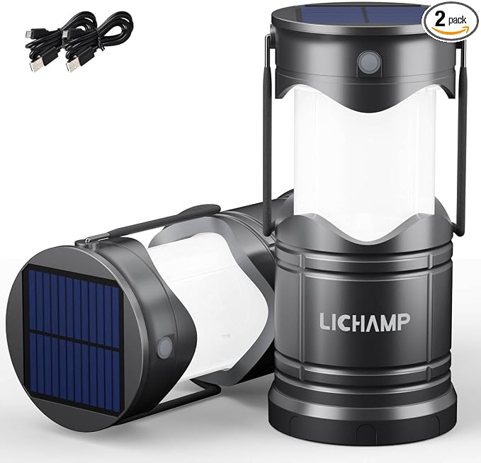 Lichamp 2-Pack Solar Camping Lantern, USB Rechargeable LED Lanterns Battery by Lichamp