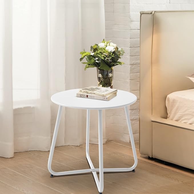 Patio Outdoor Side Table Waterproof Round Metal Steel Small Side Table Weather - Image 2