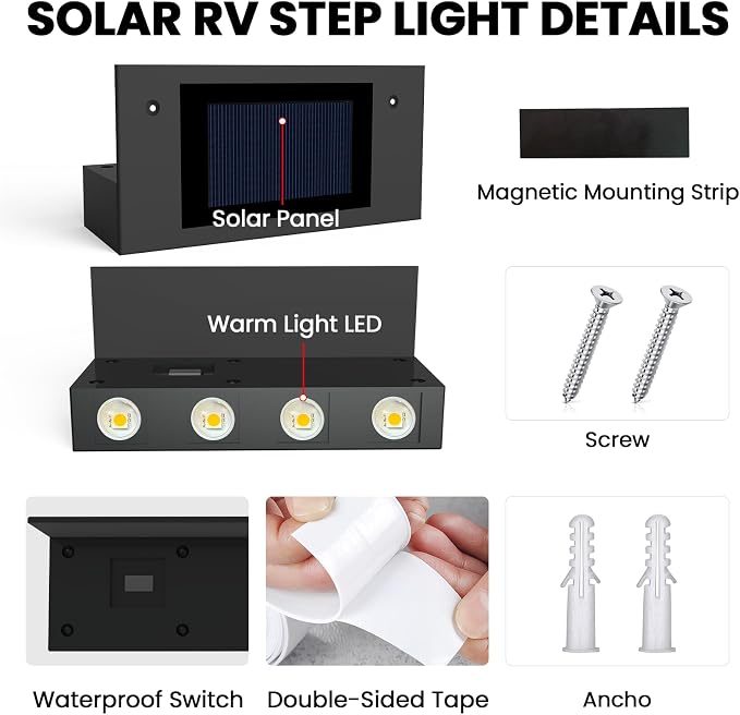Magnetic Solar RV Step Lights– IP65 Waterproof, No-Wire LED Stair Light Strip - Image 2