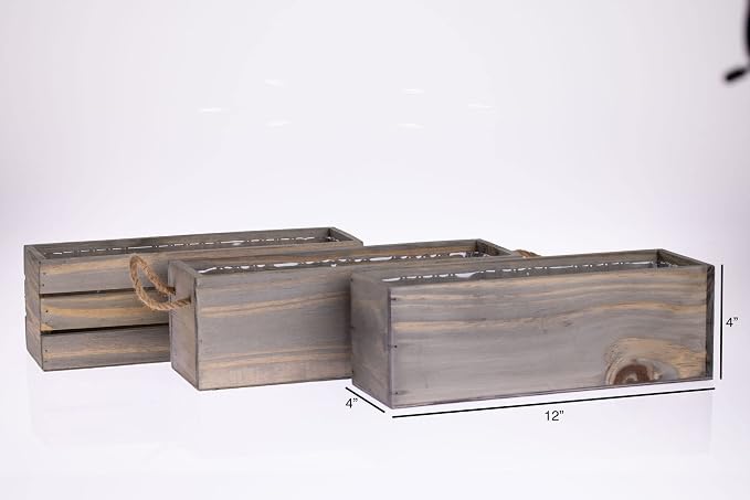 Wood Planter Box with Wine Crate Styled, 12x4 Inch Rectangular, Rustic Barn Wood - Image 6