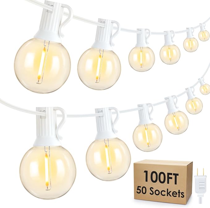 Mlambert 100Ft LED Outdoor String Lights, Dimmable Waterproof G40 Globe Patio by Mlambert