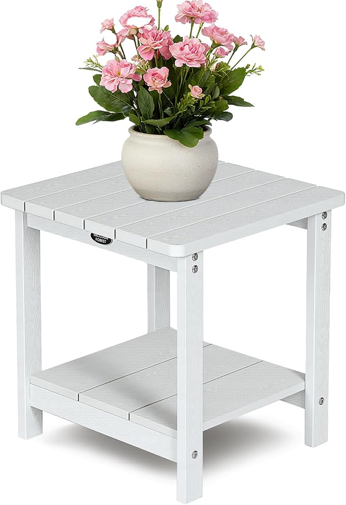 Square Outdoor Side Table Adirondack Side Table, Waterproof & 2-Tier Small End by RACCOONFOREST