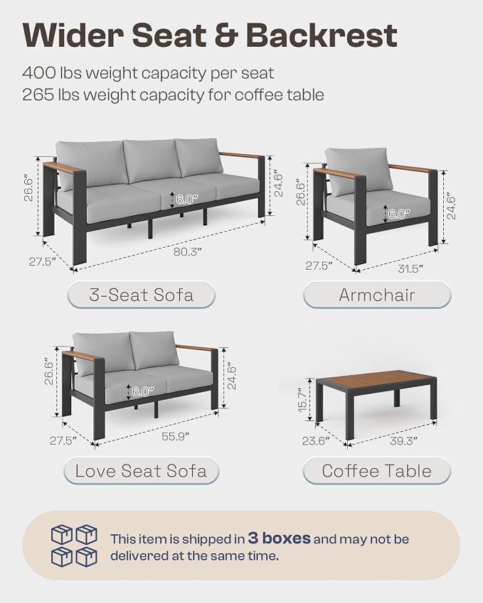 Aluminum Outdoor Patio Furniture, 3 Seats All-Weather Outdoor Patio Sofa - Image 7