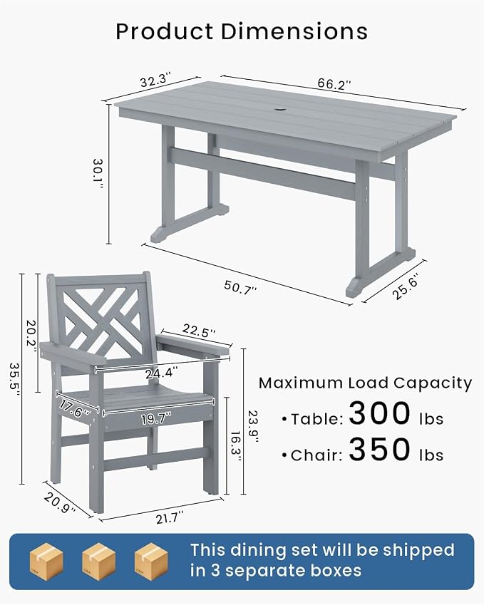 5-Piece Outdoor Dining Set, HDPE All-Weather Patio Table and Chairs Set - Image 2