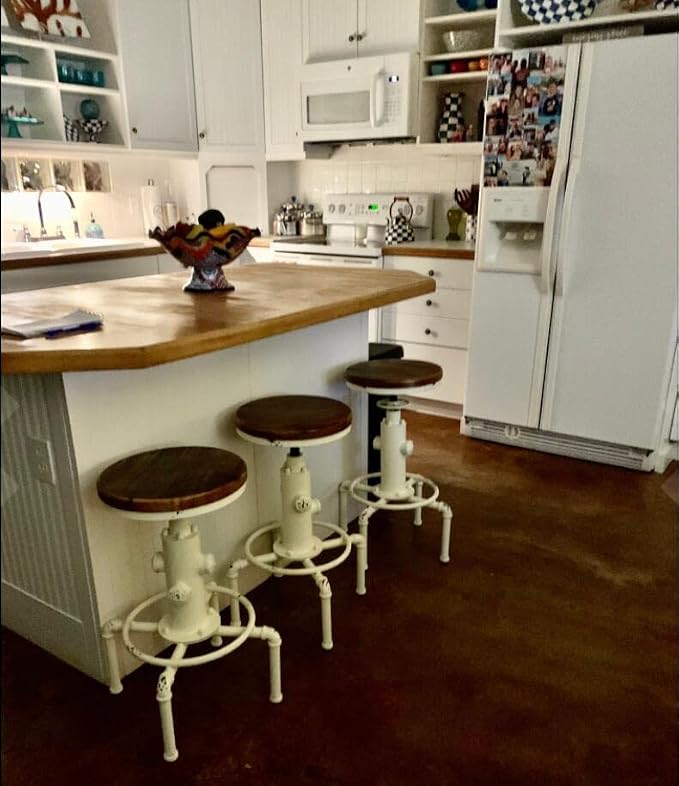 Topower Aged Antique Vintage Industrial Barstool Solid Wood Water Pipe Fire - Image 8