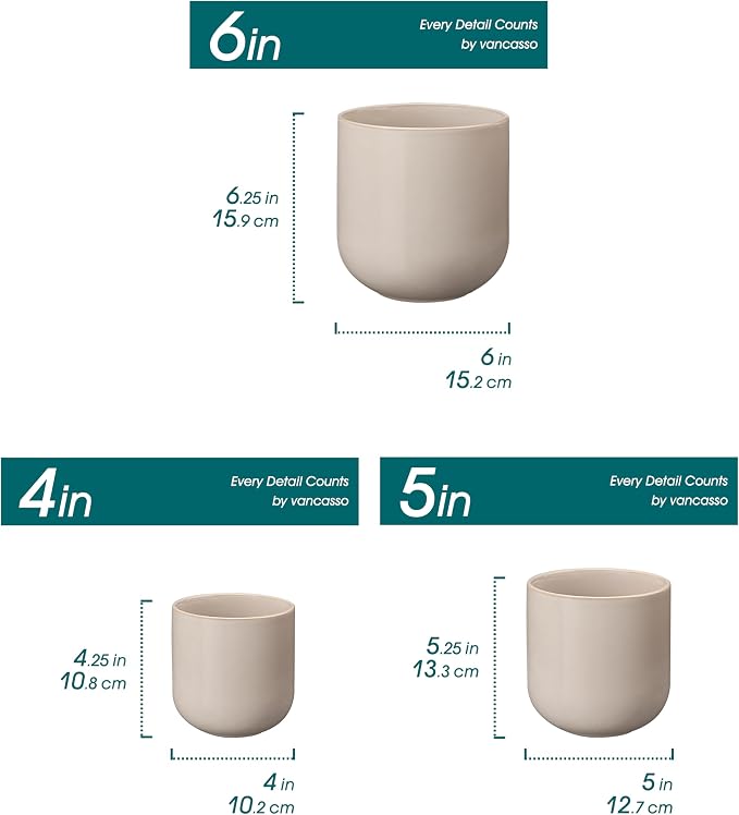 vancasso Ceramic Plant Pots, 4+5+6 inches, Planters - Image 2