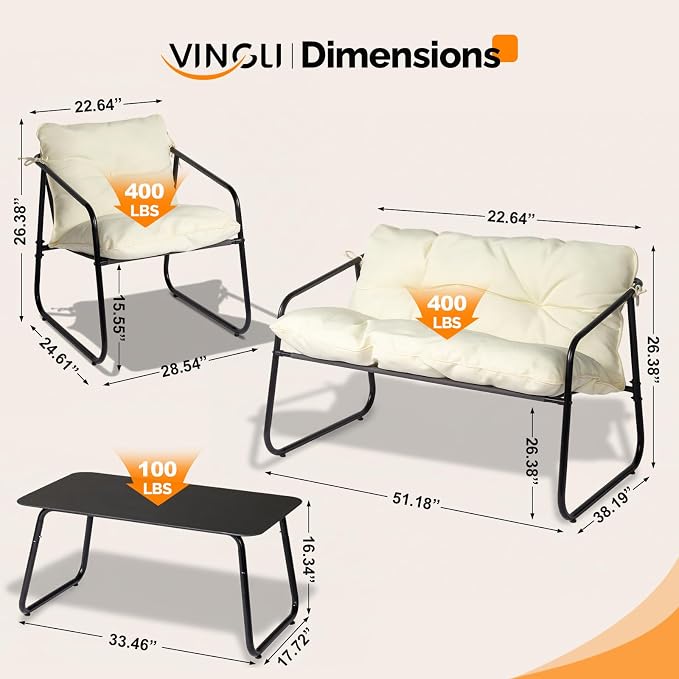 VINGLI 4 Piece Patio Conversation Set, Outdoor Furniture Set - Image 5