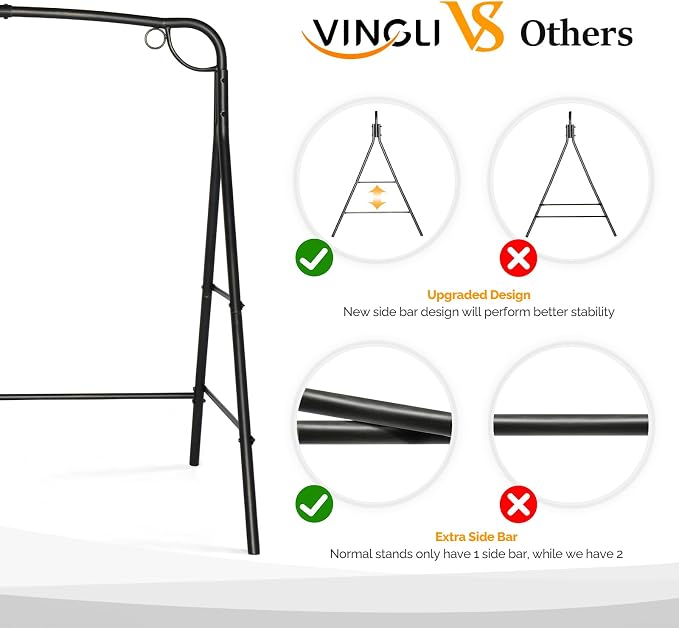 VINGLI Metal Porch Swing Frame, Heavy Duty 660 LBS Limit Steel Porch Swing Stand - Image 3