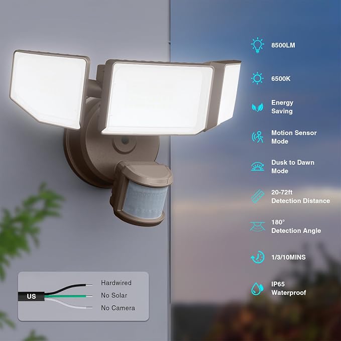 85W LED Security Lights Motion Sensor Light Outdoor, 8500LM Dusk to Dawn - Image 3
