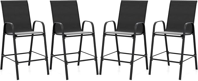 Tangkula Outdoor Bar Stools Set of 4, Enlarged Seat & Metal Frame, Tall Patio by TANGKULA