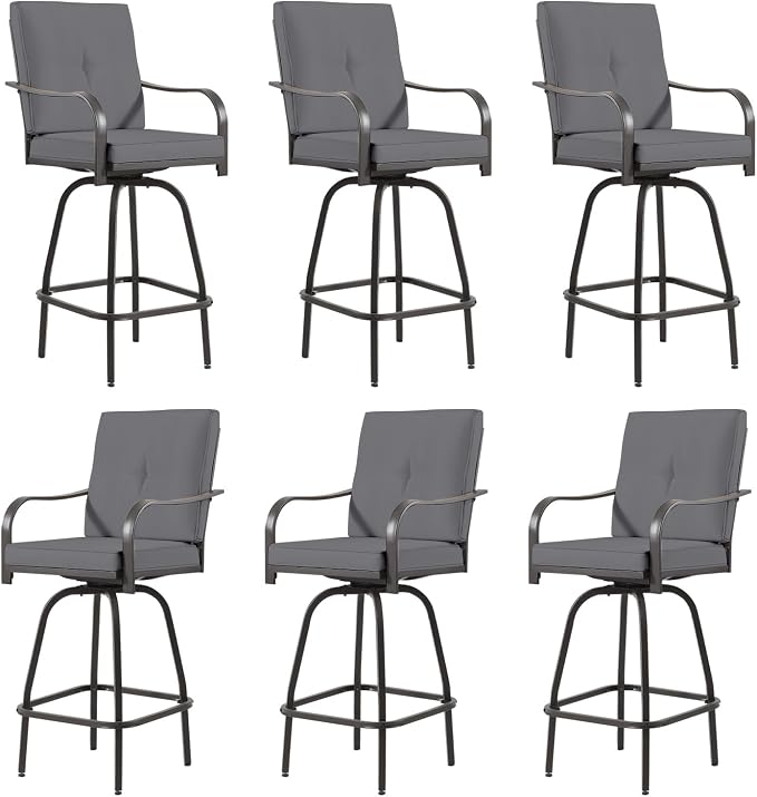 Outdoor Swivel Bar Stools Set of 6, Bar Height Patio Chairs by Godappe