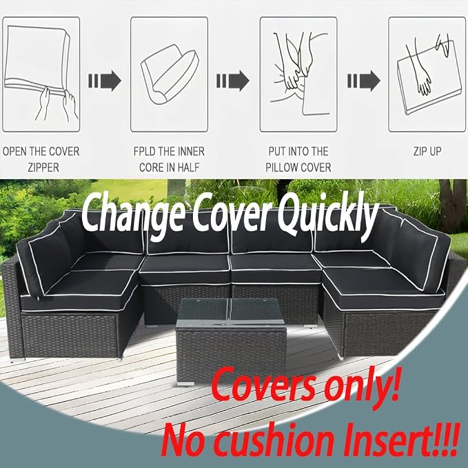14Pcs Outdoor Cushion Covers Replacement Washable w/Zipper - Image 8