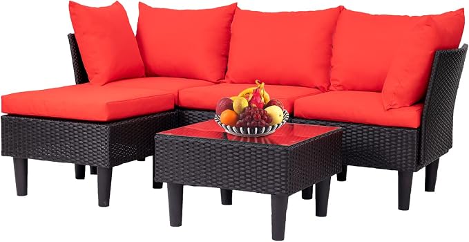 FDW Patio Furniture Sets 5 Pieces Outdoor Wicker Conversation Set Sectional by FDW
