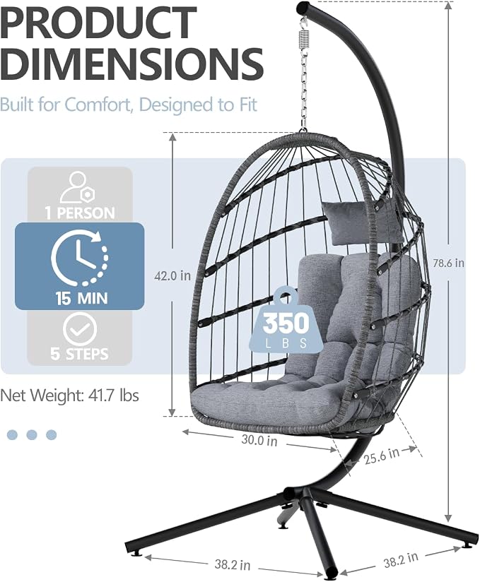 SWITTE Egg Chair Outdoor with Stand, Indoor Wicker Hanging Egg Swing Chair with - Image 3