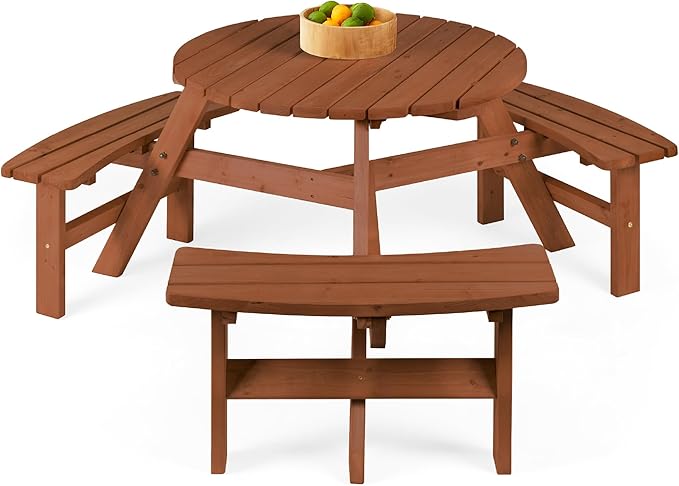 Best Choice Products 6-Person Circular Outdoor Wooden Picnic Table by BestChoiceProducts